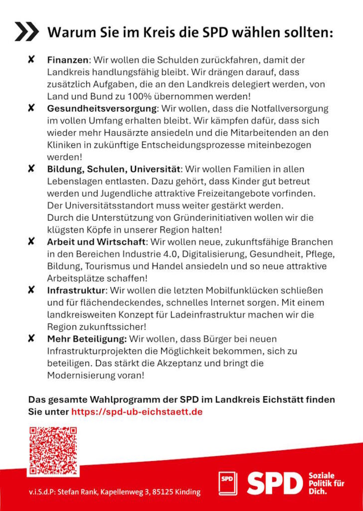 Warum Sie im Kreis die SPD wählen sollten ... unser Programm.